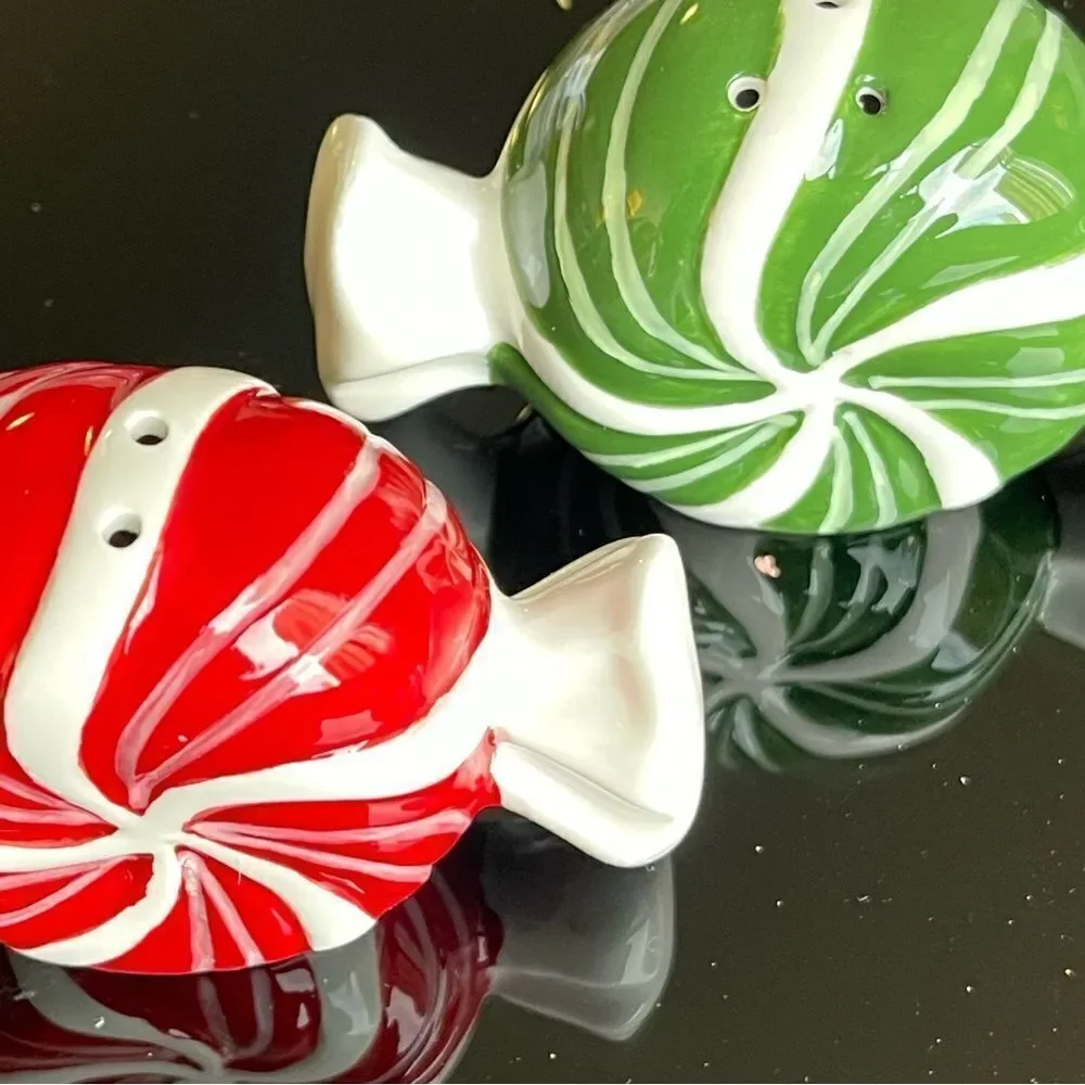 TAG Holiday Candy Peppermint Twist Salt & Pepper Set of 2 Red & Green NIB